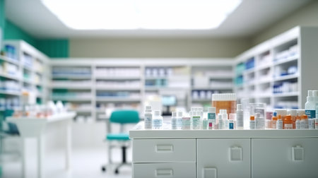 Pharmacy drugstore drugstore drugstore blur background with bokehの素材