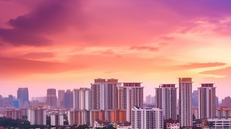 Panoramic view of Bangkok city skyline at sunset, Thailand.の素材