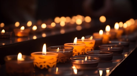 Candles in the church, close-up, selective focus.の素材