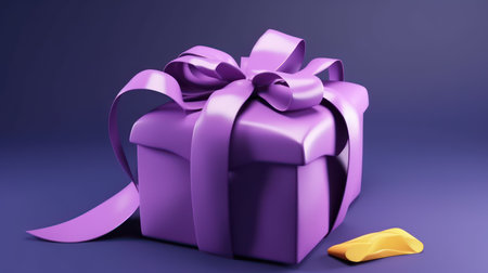 Purple Gift Box with Ribbon on Violet Background. 3D Renderの素材