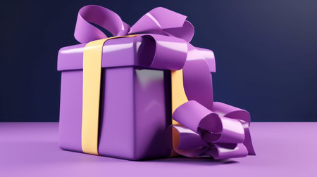 Gift box with bow on purple background. 3D rendering.の素材