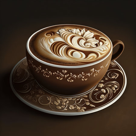 Cup of coffee on a brown background. 3d illustration.の素材