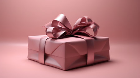 Pink gift box with a bow on a pink background. 3d renderingの素材