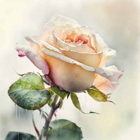 Beautiful colorful rose on grunge background. Floral card.の素材