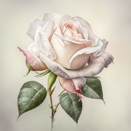 Beautiful rose flower with water drops on petals in vintage styleの素材