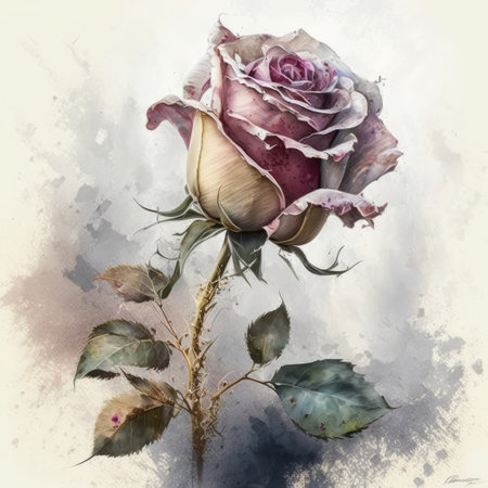 Watercolor illustration of a rose in vintage style. Digital painting.の素材