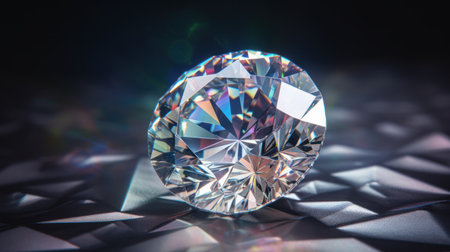 closeup of diamond on black background with shallow depth of field.の素材