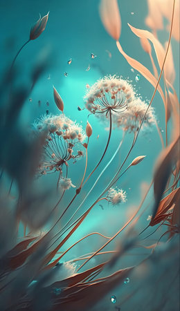 Abstract floral background with dandelions. 3d render illustration.の素材
