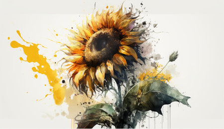 Sunflower watercolor painting on white background. Digital art painting.の素材