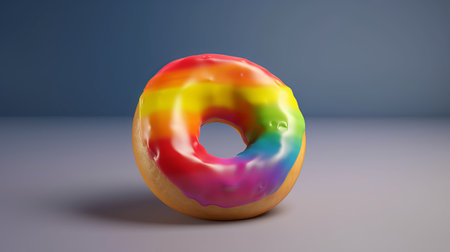 Donut with rainbow glaze. 3d rendering. Computer digital drawing.の素材