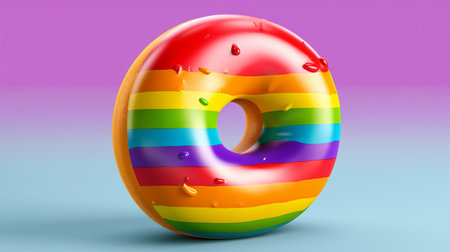Rainbow donut isolated on white background. 3D illustration.の素材