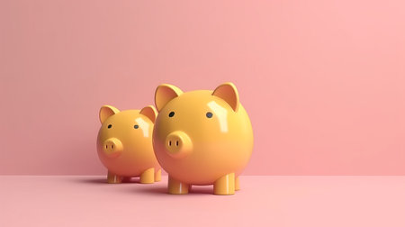 Piggy bank on pink background. 3d render illustration.の素材