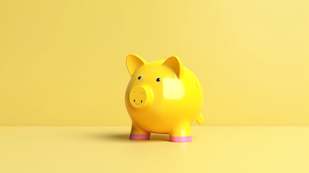 Piggy bank on a yellow background. 3d rendering.の素材