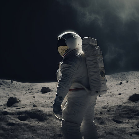 Astronaut on the moon surface. Mixed media.の素材
