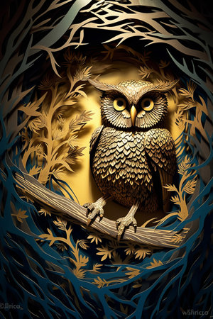 Owl on a branch in the forestの素材