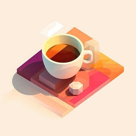 Coffee cup and sugar cubes in isometric style. Vector illustration.の素材