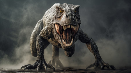 Dinosaur with open mouth and sharp teeth. 3d rendering.の素材