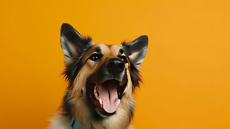 Portrait of a german shepherd dog on an orange background.の素材