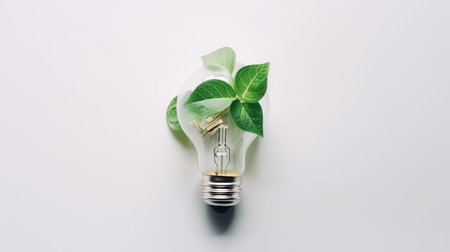 Idea concept with green plant inside light bulb on white background.の素材