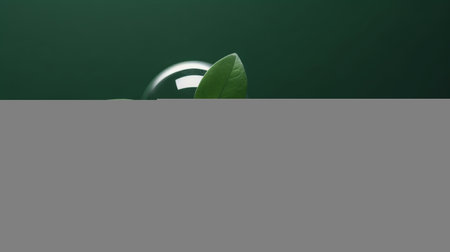 Green plant with water drop on dark green background. Nature concept.の素材
