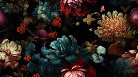 Seamless floral pattern with dahlias, chrysanthemums and tulipsの素材