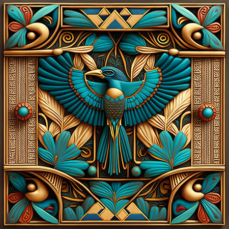 Colorful ornamental background with bird and ethnic ornaments.の素材