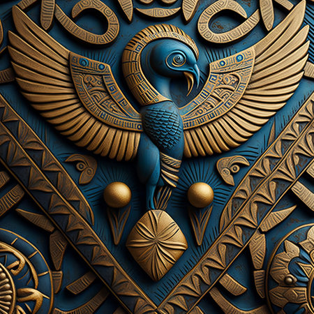 3D rendering of background with embossed fractal on leather. Egyptian Ancient Art.の素材