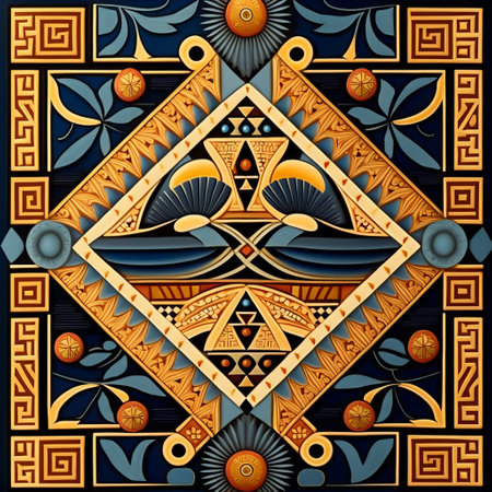 Seamless pattern with ornamental floral motifs in blue and gold colorsの素材