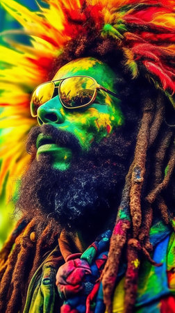 Psychedelic rastafarian man on vibrant colors artの素材