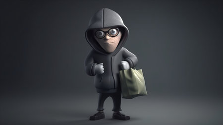 Thief with a bag of money in his hands. 3d illustrationの素材