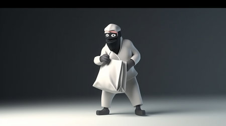 3d rendering of a burglar coming out of the dark roomの素材