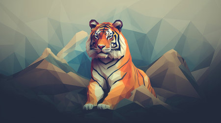 Tiger in low poly style. Polygonal background. Vector illustration.の素材