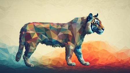 Low poly tiger. Abstract polygonal background. Vector illustration.の素材