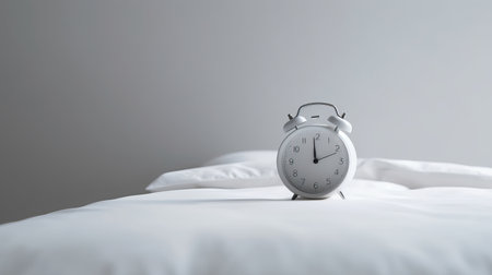 Alarm clock on the bed in the morning. 3d renderingの素材