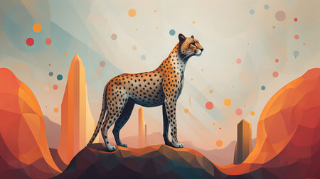 Cheetah on the rock. Abstract background. Vector illustration.の素材