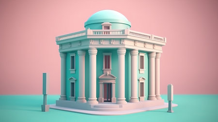 3d rendering of a museum building isolated on a pink background.の素材