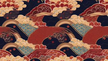 Seamless pattern with stylized japanese koi fishの素材