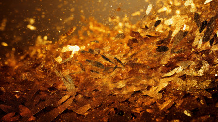 Golden christmas background with snowflakes and bokehの素材