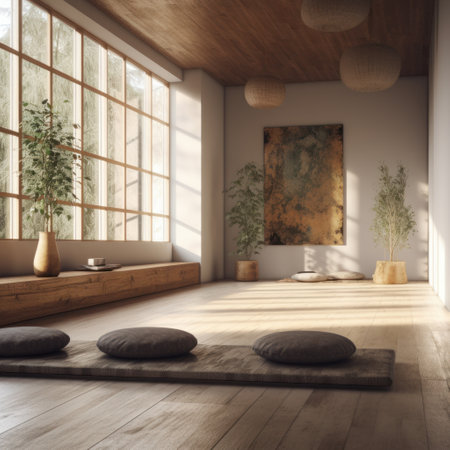 Modern living room interior with wooden walls, a wooden floor, a concrete floor, a large window and a coffee table. 3d rendering mock upの素材