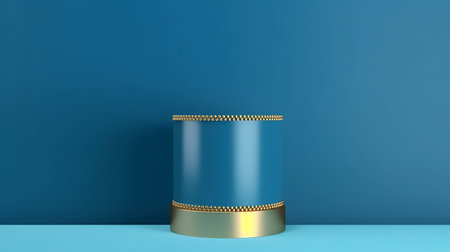 3d rendering of a blue background with a golden cylinder and a blue wallの素材