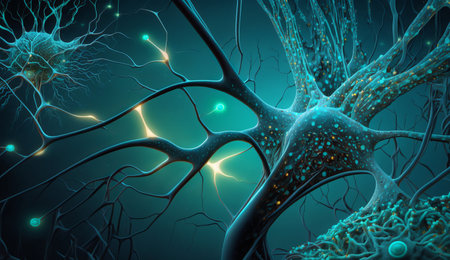 3D illustration of neurons in the brain, nervous system, nervous systemの素材