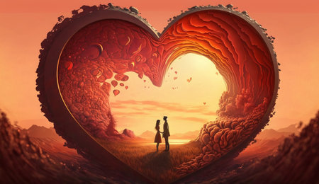 Valentine's day background with man and woman in heart shape. Love concept.の素材