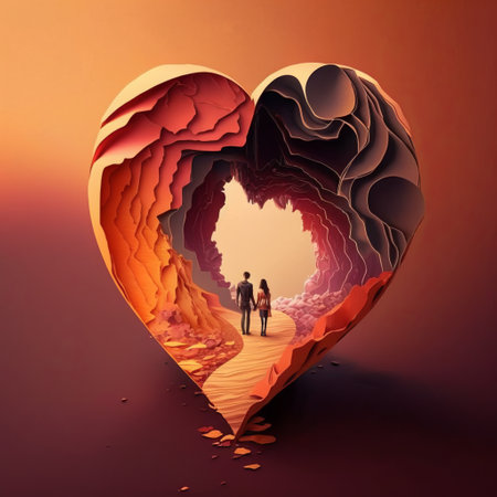 Couple in love in the shape of a heart on a sunset background. Heart shape. Love concept.の素材