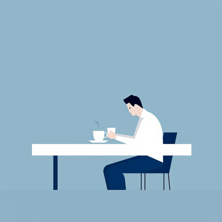 Businessman drinking coffee at the table. vector illustration in flat styleの素材