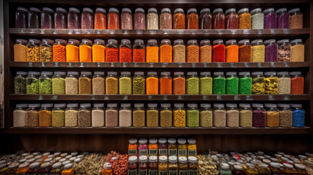 Assortment of spices and herbs in a spice shop in Istanbul, Turkeyの素材