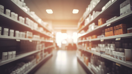 Blurred image of pharmaceutist shop or drugstore for background usage.の素材