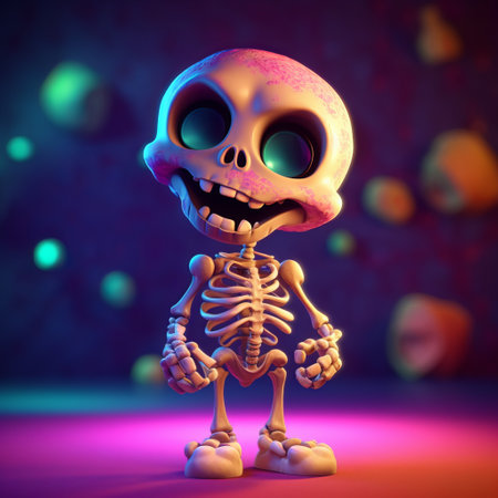 3d illustration of a skeleton in front of a colorful background.の素材