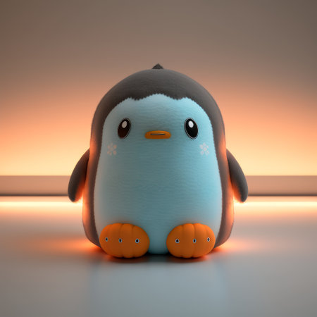 cute penguin sitting on the floor, 3d render illustrationの素材