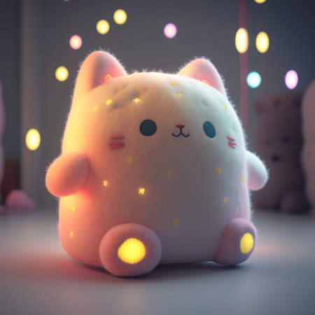 Cute cat with stars and bokeh. 3d renderingの素材