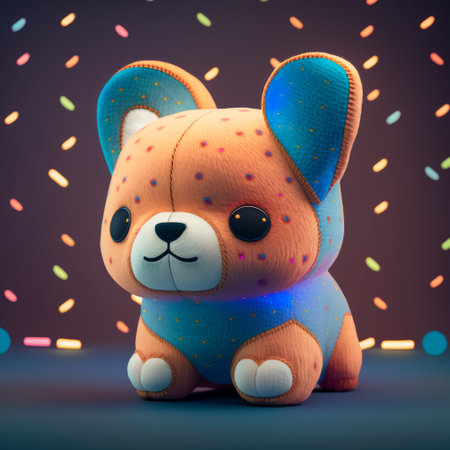 Cute cartoon bear on dark background. 3D rendering illustration.の素材